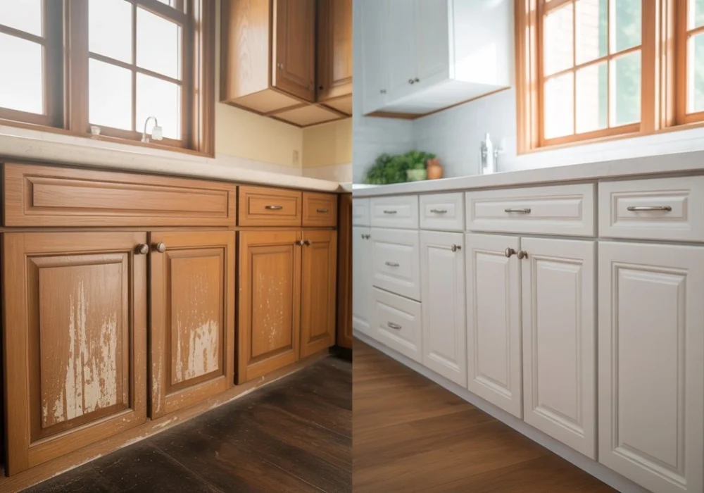 How to Paint Kitchen Cabinets before and after
